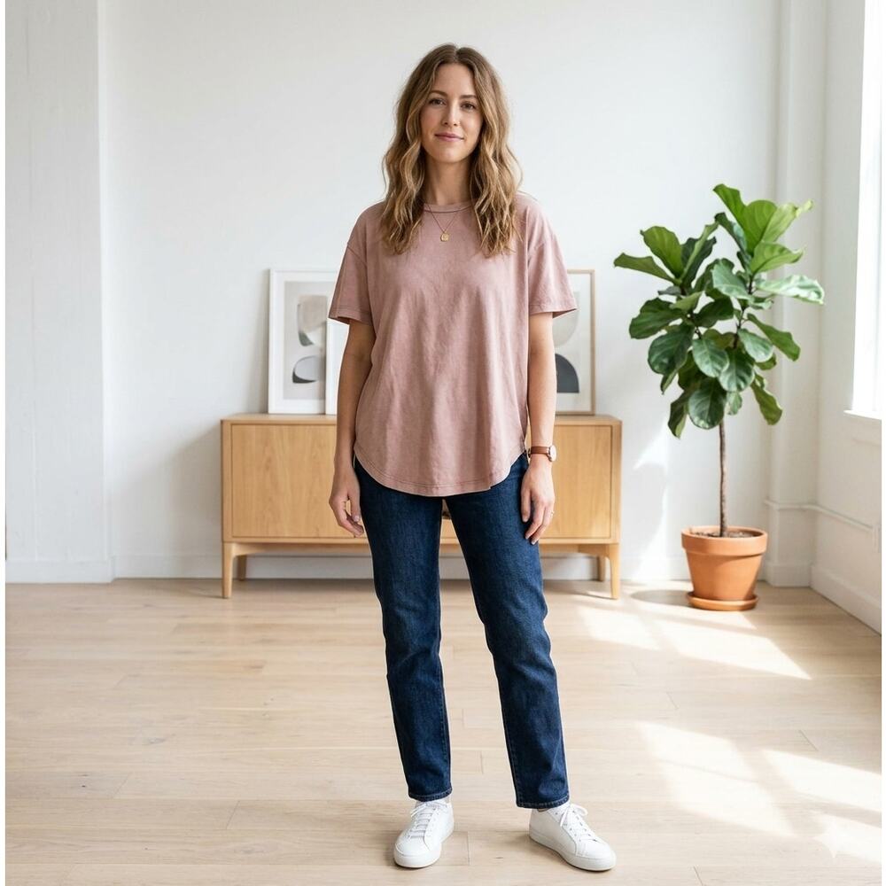 Aerie Oversized Tee Medium Beige Soft Cotton Blend Short Sleeve Top